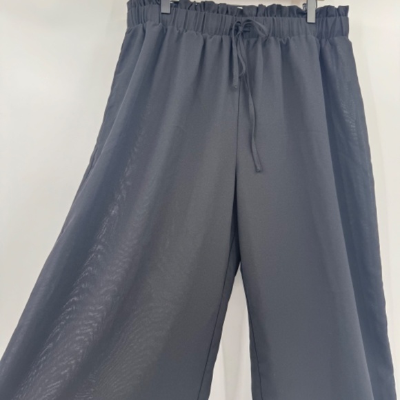 Shein Pants Women 2XL Curve Black Sheer Wide Leg Elastic Pull On High Rise - Picture 3 of 11